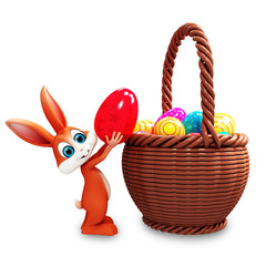 happy bunny with eggs basket