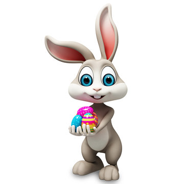 Easter happy bunny with coloring eggs