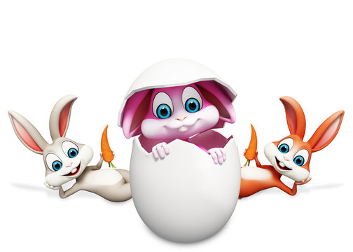 Happy bunny inside egg with caroot