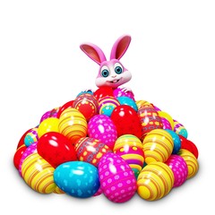 Happy bunny on pile of coloring eggs