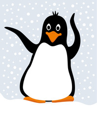 Vector illustration of cute penguin in winter scenery.