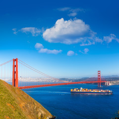 San Francisco Golden Gate Bridge merchant ship in California