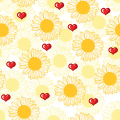 Valentine pattern with hearts and flowers