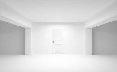 Fototapeta premium Abstract empty interior with white door. 3d illustration