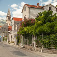 Fototapeta na wymiar Main street of old coastal town Perast in Montenegro