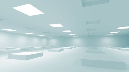 Abstract blue 3d interior with square lights