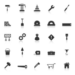 Construction icons with reflect on white background