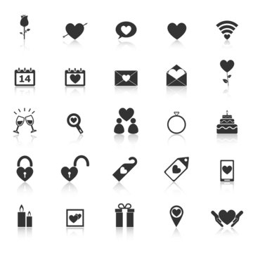 Valentine's day icons with reflect on white background
