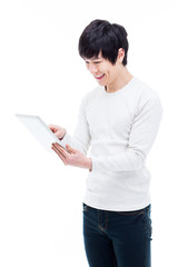 young Asian man having a smard pad PC