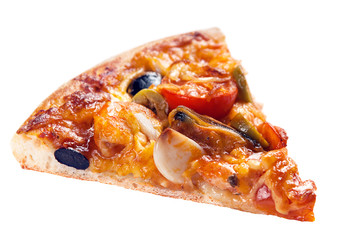 Seafood pizza on white