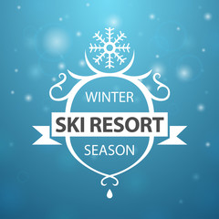 Winter ski resort season on blue background