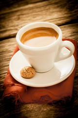 Fresh brewed espresso coffee in a country kitchen