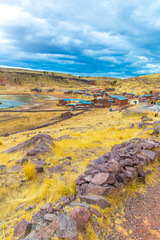 Funerary towers and ruins in Sillustani, Peru,South America