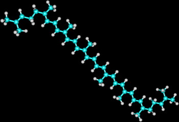 Molecular structure of lycopene on black background