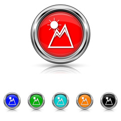 Mountains with sun icon - vector set