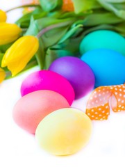 Colorful easter eggs posted by color of rainbow spectrum