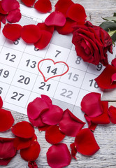 Red rose on calendar