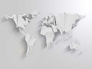 Abstract World Map in Origami Style with Long Shadows Effe