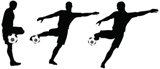 poses of soccer players silhouettes in run and strike position