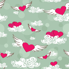 Seamless pattern of flying heats at the sky