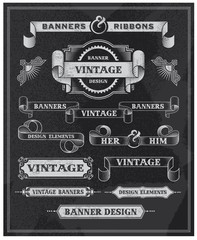 Collection of banners and ribbons on a black background - 60387190