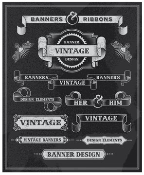Collection of banners and ribbons on a black background