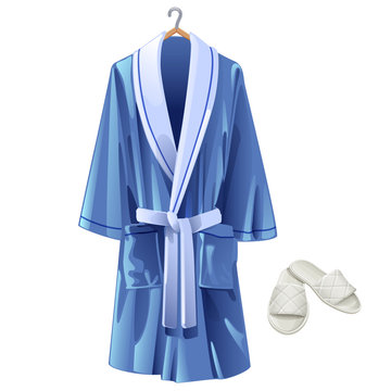 Vector Blue Bathrobe And White Slippers