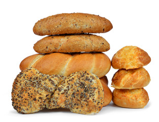 Whole wheat bread with bun Isolated on white background