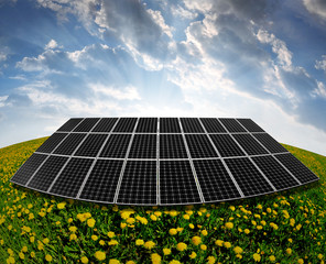 Solar energy panels in the setting sun