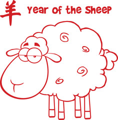 Sheep With Red Line And Text Year Of The Sheep