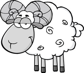 Cute Ram Sheep Cartoon Mascot Character In Gray Color