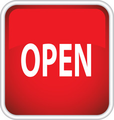 Красный векторный значок с надписью OPEN