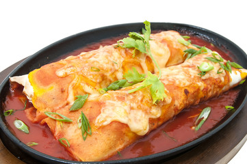 Mexican food dishes at the restaurant on a white background