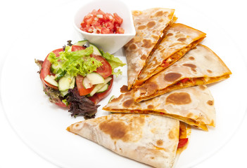 Mexican food dishes at the restaurant on a white background