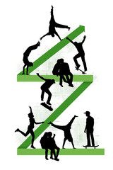 young people walking on zigzag line