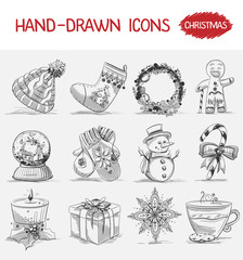 Hand-drawn icons. Christmas