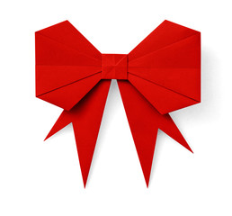 Red origami bow -Clipping path included