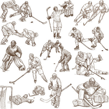 Ice Hockey - hand drawings collection on white