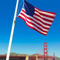 Golden Gate Bridge with United States flag San Francisco