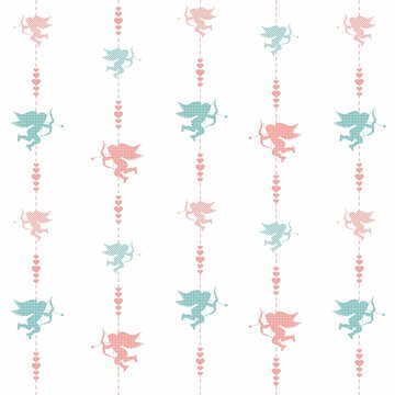 Cute valentine seamless pattern with silhouettes of amor