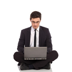 Elegance male student with laptop working.