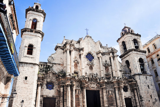 Plaza Vieja with church, Havana ,Cuba