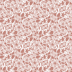 Lace seamless pattern with flowers on beige background