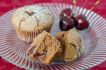 Fototapeta na wymiar Chocolate and cherry muffins