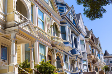 San Francisco Victorian houses in Haight Ashbury California - obrazy, fototapety, plakaty