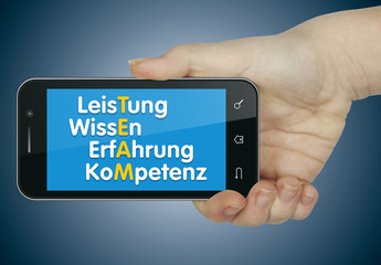 Leistung, Wissen, Erfahrung, Kompetenz. Phone