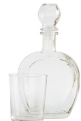 Decanter and glass on white background