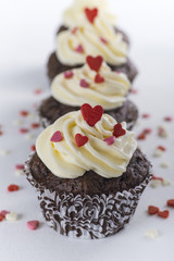 Chocolate cupcakes for Valentines day with hearts