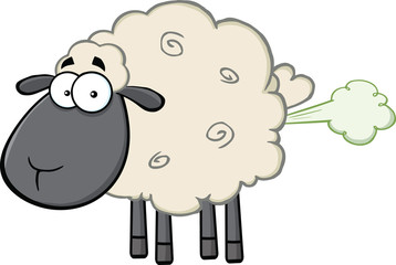 Cute Black Head Sheep Cartoon Mascot Character With Fart Cloud