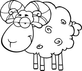Black And White Cute Ram Sheep Cartoon Mascot Character